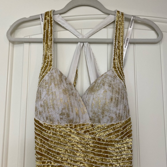La Femme Gold and White Evening Gown 2 - Picture 2 of 5